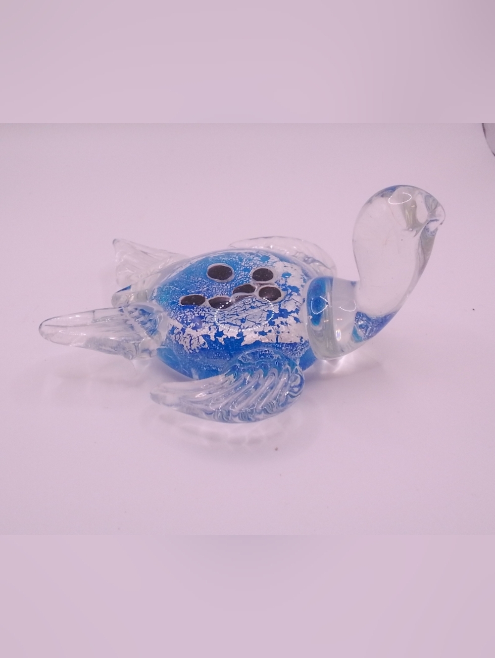 Vintage Art Glass Turtle (paper weight) Blue & Clear Glass with abstract design